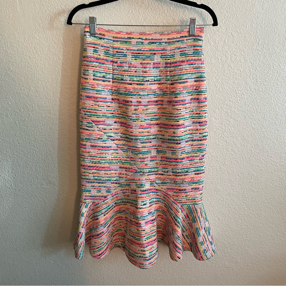 By Johnny Multicolor Neon Weave V Flare Pencil Skirt